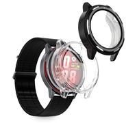 kwmobile 2x Cover with Screen Protector for Huawei Watch GT Runner 2 Case - TPU Silicone Fitness Tracker Cover Set - Black/Transparent