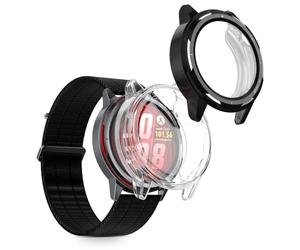 kwmobile 2x Cover with Screen Protector for Huawei Watch GT Runner 2 Case - TPU Silicone Fitness Tracker Cover Set - Black/Transparent