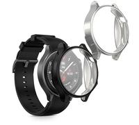 kwmobile 2x Cover with Screen Protector for OnePlus Watch 2 / OPPO Watch X Case - TPU Silicone Fitness Tracker Cover Set - Black/Silver