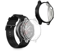 kwmobile 2x Cover with Screen Protector for OnePlus Watch 2 / OPPO Watch X Case - TPU Silicone Fitness Tracker Cover Set - Transparent/Black