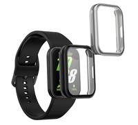 kwmobile 2x Cover with Screen Protector for Samsung Galaxy Fit 3 Case - TPU Silicone Fitness Tracker Cover Set - Black/Silver