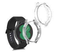 kwmobile 2x Cover with Screen Protector for Samsung Galaxy Watch 4 (40mm) Case - TPU Silicone Fitness Tracker Cover Set - Transparent/Silver