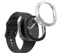 kwmobile 2x Cover with Screen Protector for Samsung Galaxy Watch 8 (44mm) Case - TPU Silicone Fitness Tracker Cover Set - Black/Silver