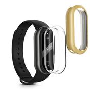kwmobile 2x Cover with Screen Protector for Xiaomi Mi Band 8 Case - TPU Silicone Fitness Tracker Cover Set - Transparent/Gold