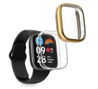 kwmobile 2x Cover with Screen Protector for Xiaomi Redmi Watch 3 Active Case - TPU Silicone Fitness Tracker Cover Set - Transparent/Gold