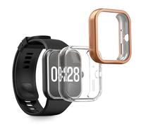 kwmobile 2x Cover with Screen Protector for Xiaomi Redmi Watch 4 Case - TPU Silicone Fitness Tracker Cover Set - Transparent/Rose Gold