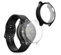 kwmobile 2x Cover with Screen Protector for Xiaomi Watch 2 Case - TPU Silicone Fitness Tracker Cover Set - Black/Transparent