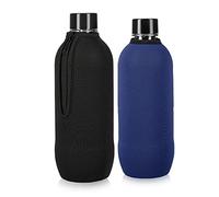 kwmobile 2X Neoprene Cover for SodaStream Bottle Cooler - Protective Sleeve with Zip, Glass Carafe Protector, Insulated Wrap in Black/Blue