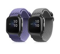 kwmobile 2x Nylon Strap for Garmin Venu Sq Music/Sq Watch Strap - Replacement Watch Band Set - Wristband with Clasp - Grey/Lavender
