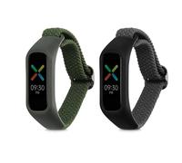 kwmobile 2x Nylon Strap for Oppo Band Sport Watch Strap - Replacement Watch Band Set - Wristband with Clasp - Dark Green/Grey