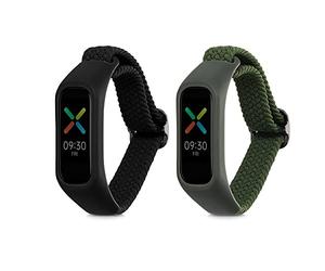 kwmobile 2x Nylon Strap for Oppo Band Sport Watch Strap - Replacement Watch Band Set - Wristband with Clasp - Black/Green