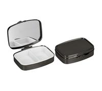 kwmobile 2X Pill Box Stainless Steel Black - Portable Travel Box, Organizer for Tablets, Supplement Holder, Metal Case Storage, 2 Compartments for Medicine