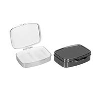 kwmobile 2X Pill Box Stainless Steel Silver/Black - Portable Travel Box, Organizer for Tablets, Supplement Holder, Metal Case Storage, 2 Compartments for Medicine