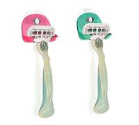 kwmobile 2x Razor Holder with Suction Cup - Self-Adhesive Shaver Wall Mount - Bathroom Organizer for Glass and Tiles - Red/Green/Transparent