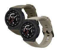 kwmobile 2x Straps for Amazfit Active Edge (A2212) Watch Strap - Silicone Replacement Watch Strap Set - Replacement Bands Dark Green/Grey
