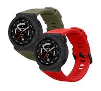 kwmobile 2x Straps for Amazfit Active Edge (A2212) Watch Strap - Silicone Replacement Watch Strap Set - Replacement Bands Dark Green/Red