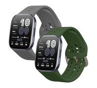 kwmobile 2x Straps for Amazfit Bip 6 Watch Strap - Silicone Replacement Watch Strap Set - Replacement Bands Dark Green/Dark Grey