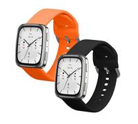 kwmobile 2x Straps for Garmin 20mm Amazfit Active 2 Square/Amazfit Active 2 Watch Strap - Silicone Replacement Watch Strap Set - Replacement Bands Black/Orange