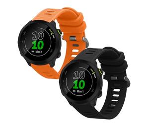 kwmobile 2x Straps for Garmin Forerunner 55 / Forerunner 165/245 / 645/570 42mm Watch Strap - Silicone Replacement Watch Strap Set - Replacement Bands Black/Orange