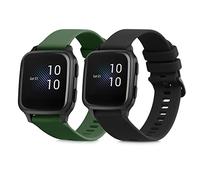 kwmobile 2x Straps for Garmin Venu Sq Music/Sq Watch Strap - Silicone Replacement Watch Strap Set - Replacement Bands Black/Dark Green