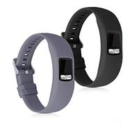 kwmobile 2x Straps for Garmin Vivofit 4 Watch Strap - Silicone Replacement Watch Strap Set - Replacement Bands Grey/Black