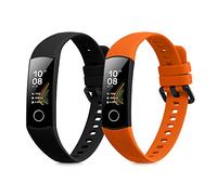kwmobile 2x Straps for HONOR Band 5 / Band 4 Watch Strap - Silicone Replacement Watch Strap Set - Replacement Bands Black/Orange