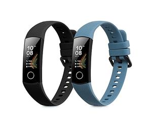 kwmobile 2x Straps for HONOR Band 5 / Band 4 Watch Strap - Silicone Replacement Watch Strap Set - Replacement Bands Black/Blue Grey