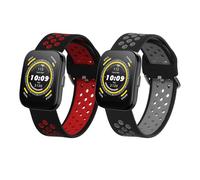 kwmobile 2x Straps for Huami 22mm Amazfit Bip 6 / Bip 5 Unity/Bip 5 / GTS 3 / Balance 2 / Helio Strap Watch Strap - Silicone Replacement Watch Strap Set - Replacement Bands Black/Grey/Black/Red
