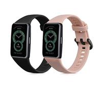 kwmobile 2x Straps for Huawei Band 6 & 6 Pro/Honor Band 7 & 6 Watch Strap - Silicone Replacement Watch Strap Set - Replacement Bands Black/Dusty Pink