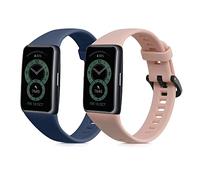 kwmobile 2x Straps for Huawei Band 6 & 6 Pro/Honor Band 7 & 6 Watch Strap - Silicone Replacement Watch Strap Set - Replacement Bands Dark Blue/Dusty Pink