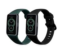 kwmobile 2x Straps for Huawei Band 6 Watch Strap - Silicone Replacement Watch Strap Set - Replacement Bands Black/Moss Green