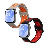 kwmobile 2x Straps for Huawei Watch Fit 3 Watch Strap - Silicone Replacement Watch Strap Set - Replacement Bands Black/Red/Grey/Orange