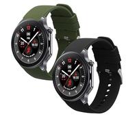 kwmobile 2x Straps for OnePlus Watch 3/2 / 2R / Oppo Watch X2 Watch Strap - Silicone Replacement Watch Strap Set - Replacement Bands Black/Dark Green