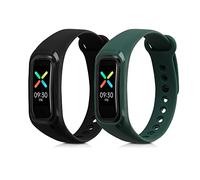kwmobile 2x Straps for Oppo Band Sport Watch Strap - Silicone Replacement Watch Strap Set - Replacement Bands Black/Green