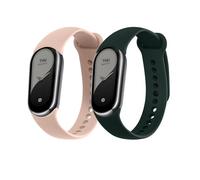 kwmobile 2x Straps for Xiaomi Mi Band 10 / Mi Band 9/8 Watch Strap - Silicone Replacement Watch Strap Set - Replacement Bands Dark Green/Dusty Pink