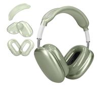 kwmobile 3 in 1 Case for Apple AirPods Max - Clear TPU Cover for Headphones - Anti-scratch Ear Pad, Ear Cups, Cushion, Headband Protection - Transparent/Green