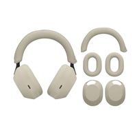kwmobile 3 in 1 Silicone Headphone Case Compatible with Sony WH-1000XM5 Case - Over Ear Headphones Silicone Skin Protector - Beige
