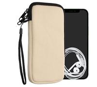 kwmobile Canvas Phone Pouch XXL - 7" - Universal Cell Sleeve Mobile Bag with Zipper and Soft Microfibre Lining - Cream