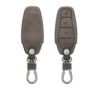 kwmobile Car Key Cover Compatible with BYD Atto 3 / Sealion/Han/Tang/Dolphin/Seal - Synthetic Nubuck Leather Fob Cover - Grey
