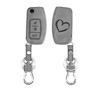 kwmobile Car Key Cover Compatible with Ford 3 Button Car Flip Key - Synthetic Nubuck Leather Fob Cover - Brushed Heart Grey