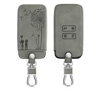kwmobile Car Key Cover Compatible with Renault 4 Button Car Key Smart Key (only Keyless Go) - Synthetic Nubuck Leather Fob Cover - Dandelion Love Grey