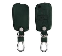 kwmobile Car Key Cover Compatible with VW Golf 7 MK7 3 Button Car Key - Synthetic Nubuck Leather Fob Cover - Dark Green