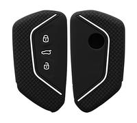 kwmobile Car Key Cover Compatible with VW Golf 8 3 Button Car Key Key Cover - Silicone Protective Car Key Fob Case - Black High Gloss/White