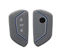 kwmobile Car Key Cover - Compatible with VW Golf 8, ID.3, ID.4 & More - Silicone Protective Case - Grey/Blue/White