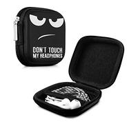 kwmobile Carrying Case for Earphones - Square Design with Zipper for In-Ear Headphones Earbuds - White/Black/Black, Don't Touch My Headphones