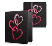 kwmobile Case Compatible with Amazon Kindle Oasis 10. Generation Case - eReader Cover - Brushed Heart Abstract Dusty Pink/Pink/Black