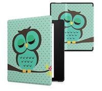 kwmobile Case Compatible with Amazon Kindle Oasis 10. Generation Case - eReader Cover - Sleeping Owl Turquoise/Brown/Mint