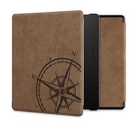 kwmobile Case Compatible with Amazon Kindle Oasis 10. Generation - Faux Suede Cover - Navigational Compass Brown