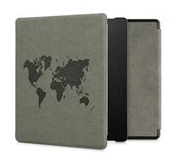 kwmobile Case Compatible with Amazon Kindle Oasis 10. Generation - Faux Suede Cover - Travel Outline Grey