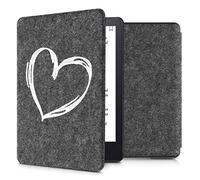 kwmobile Case Compatible with Amazon Kindle Paperwhite 11. Generation 2021 - Book Style Felt Fabric Protective e-Reader Cover Folio Case - Brushed Heart White/Dark Grey